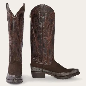 Stetson Women's Dakota Brown Suede & Teju Snip Toe Boots 4006