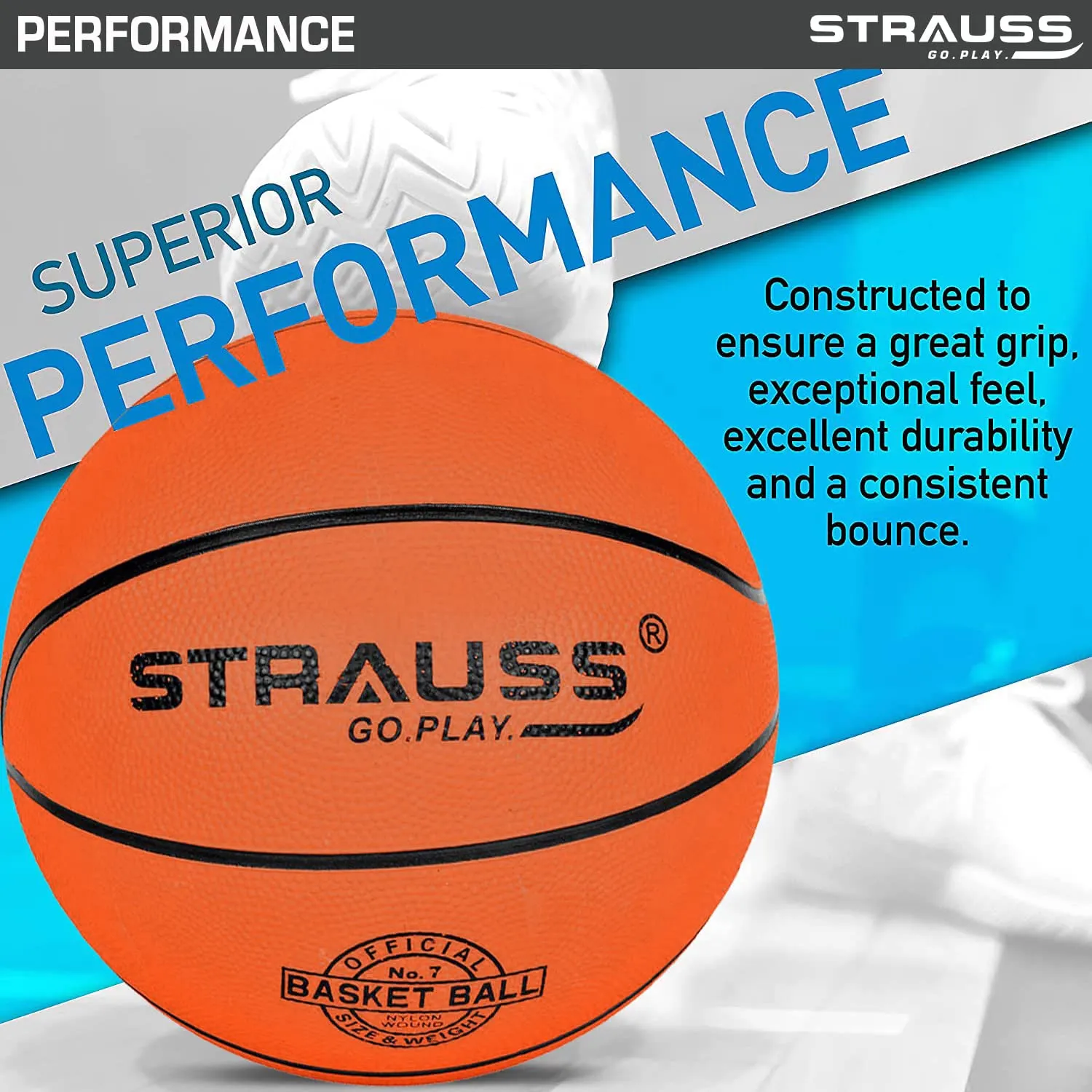 STRAUSS Zing Basketball Size 7 | Professional Basket Ball for Indoor-Outdoor Training and Match | Suitable for Hard Surface, Wooden Flooring & Synthetic Surface | for Kids and Adults