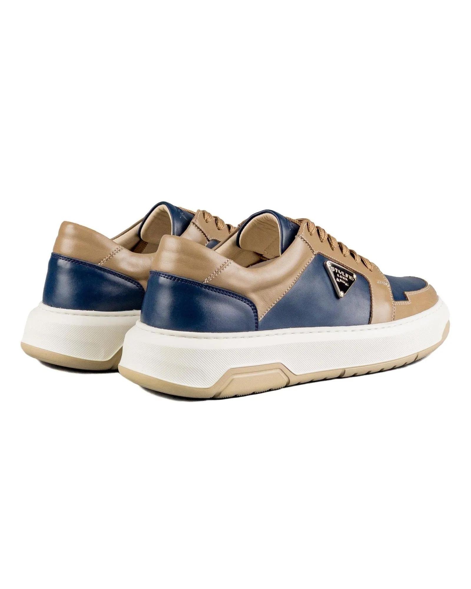 T-Duke Navy Blue and Mink Genuine Leather Men's Sports (Sneaker) Shoes