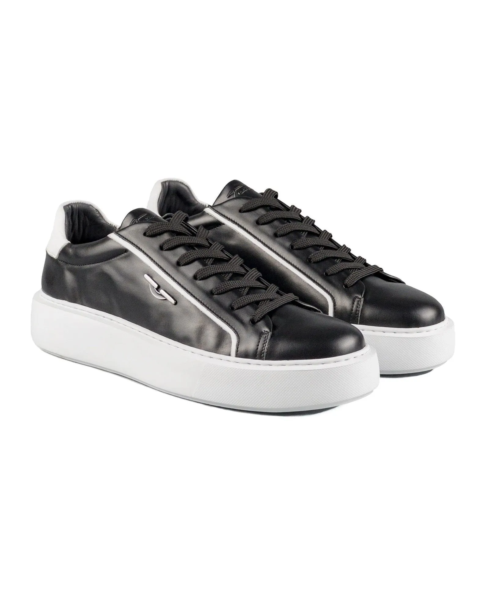 T-Evo Black and White Genuine Leather Men's Sports (Sneaker) Shoes