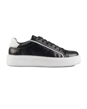 T-Evo Black and White Genuine Leather Men's Sports (Sneaker) Shoes