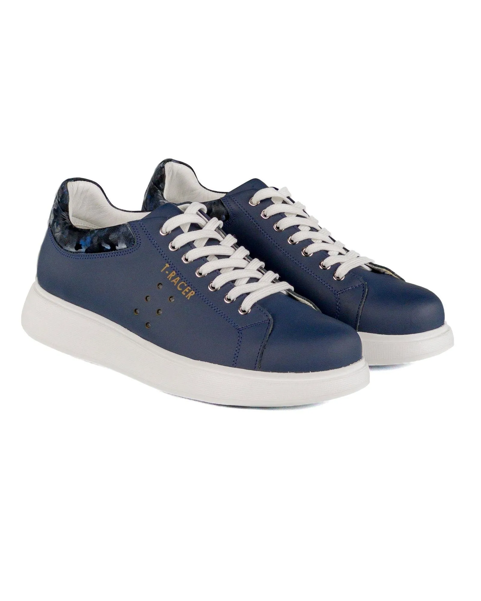 T-Racer Genuine Leather Navy Blue Men's Sneaker