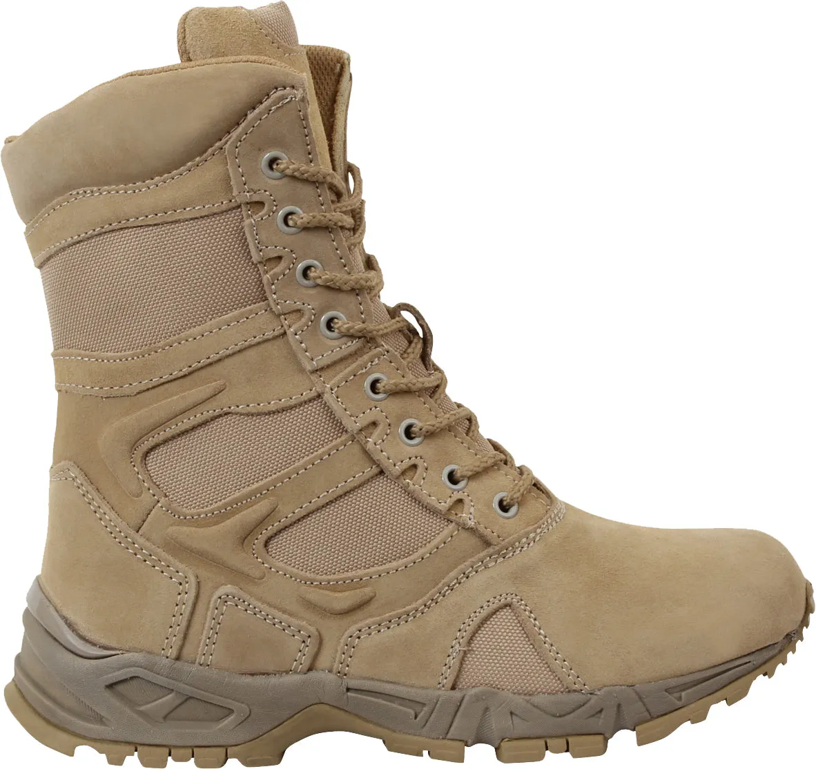 Tan - Mountaineer Sole Military Desert Deployment Boots with Side Zipper - Leather 9 in.