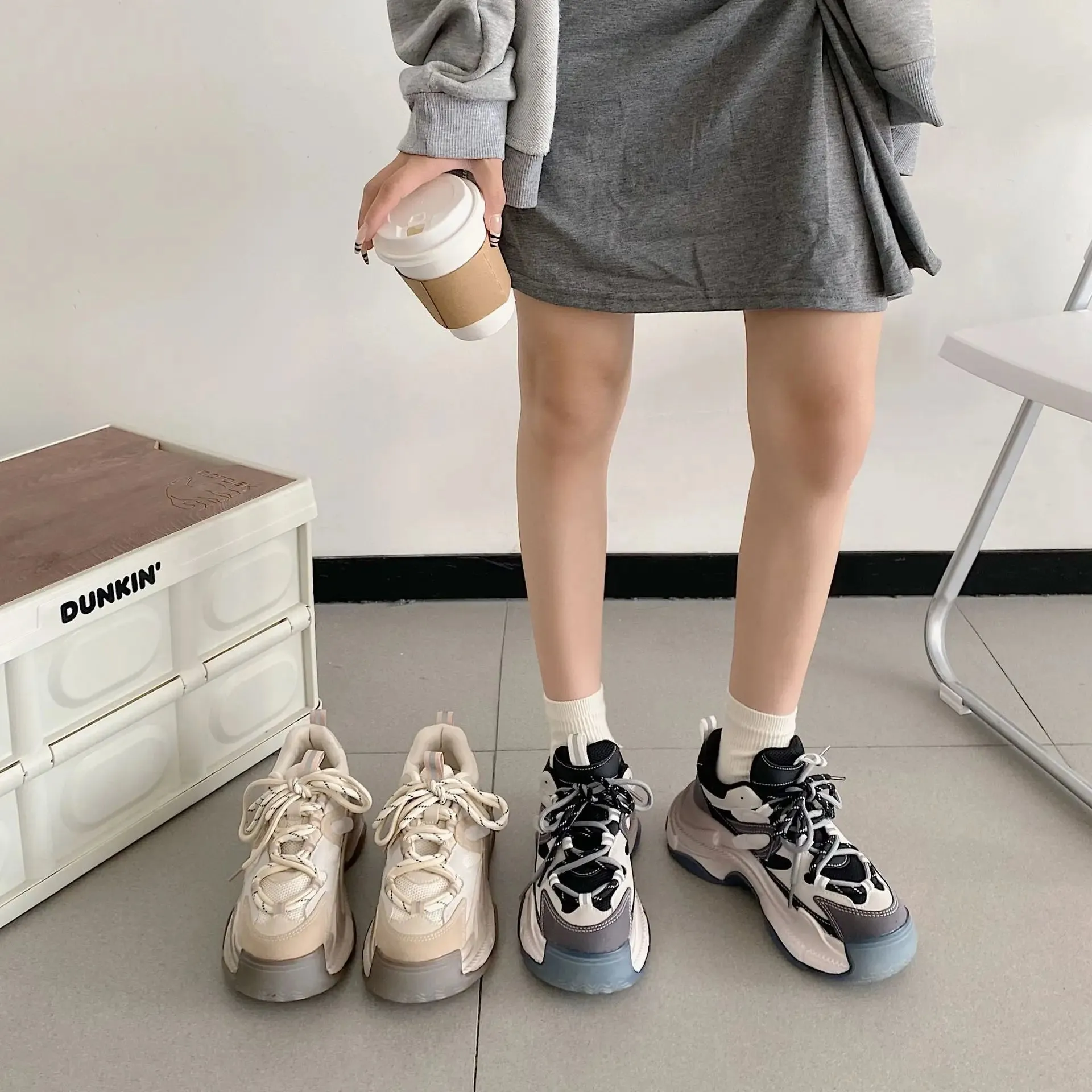 TAVIMART  -  New Women chain Sneakers Leather Platform Shoes Winter Fashion White Sneakers Ladies Sneakers Vulcanized Shoes