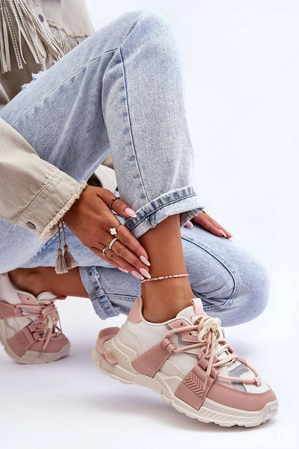 TEEK - Beige Blush Grouped Lace Sneakers