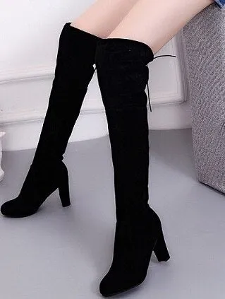 Trendy Thigh High Faux Suede Leather  Over The Knee Boots