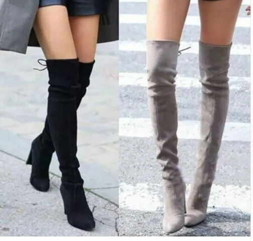 Trendy Thigh High Faux Suede Leather  Over The Knee Boots