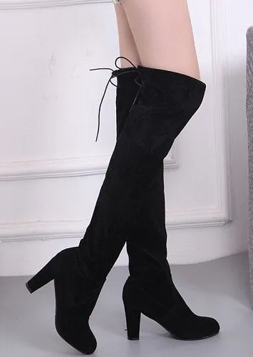 Trendy Thigh High Faux Suede Leather  Over The Knee Boots