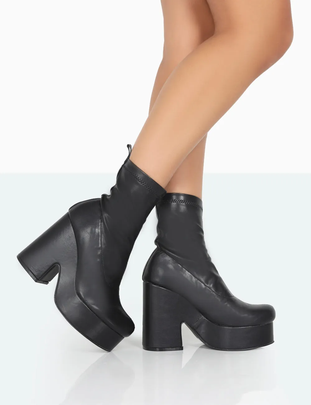 Trix Black Stretch PU Platform Ankle Boots