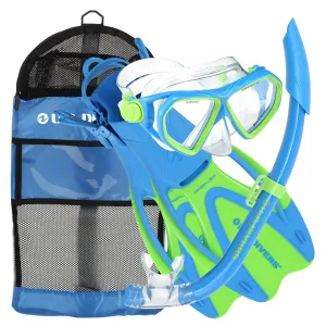 U.S. Divers Dorado II Junior Mask, ProFlex Fins, Seabreeze DX Snorkel Youth Set, Small Fins Fit Kids Sizes 9 to 13, Blue/Yellow