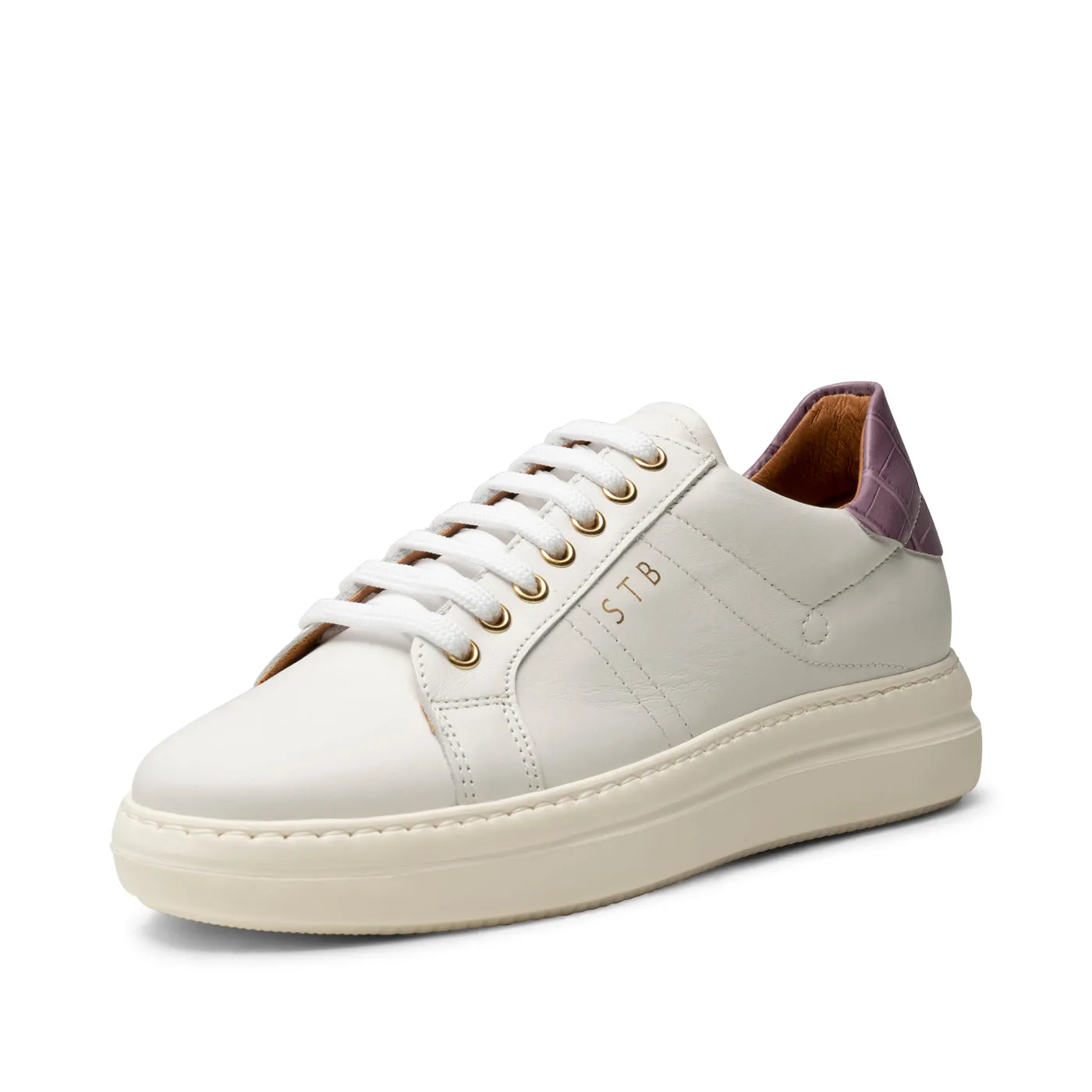 Valda sneaker leather - WHITE/LAVENDER CROCO