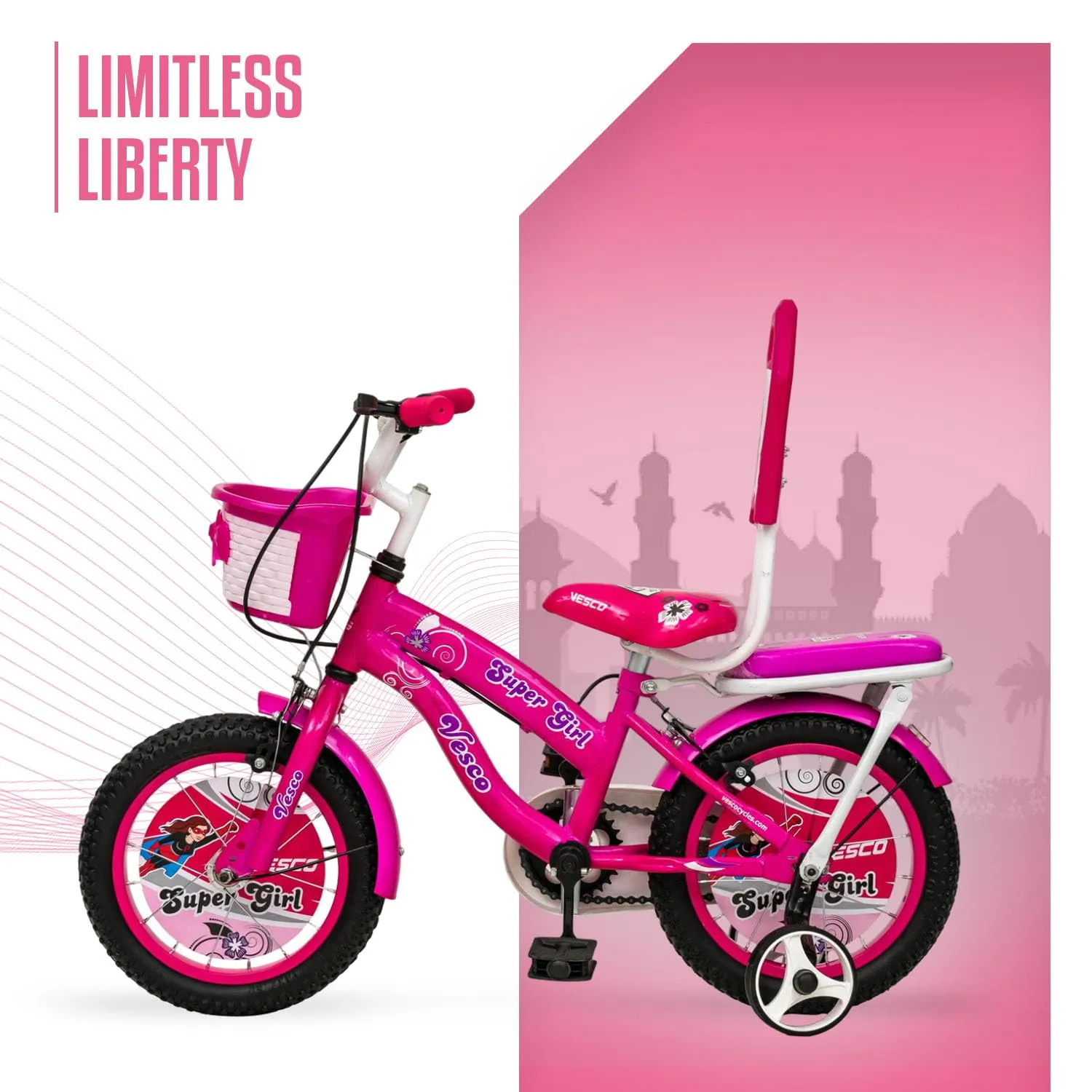 VESCO Cycles for Kids 14T Bike with Balance tyre | Freestyle Kids Street 14 Inch Bicycle for Girls Ages 3-5 Years (Pink)