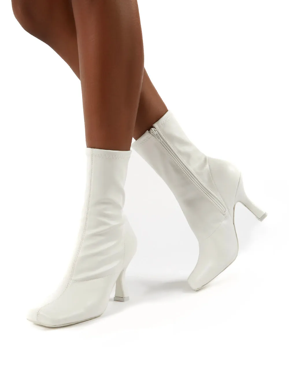 Violate White Square Toe Heeled Ankle Boot