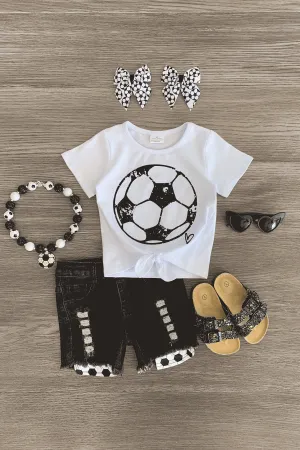 White Soccer Denim Short Set