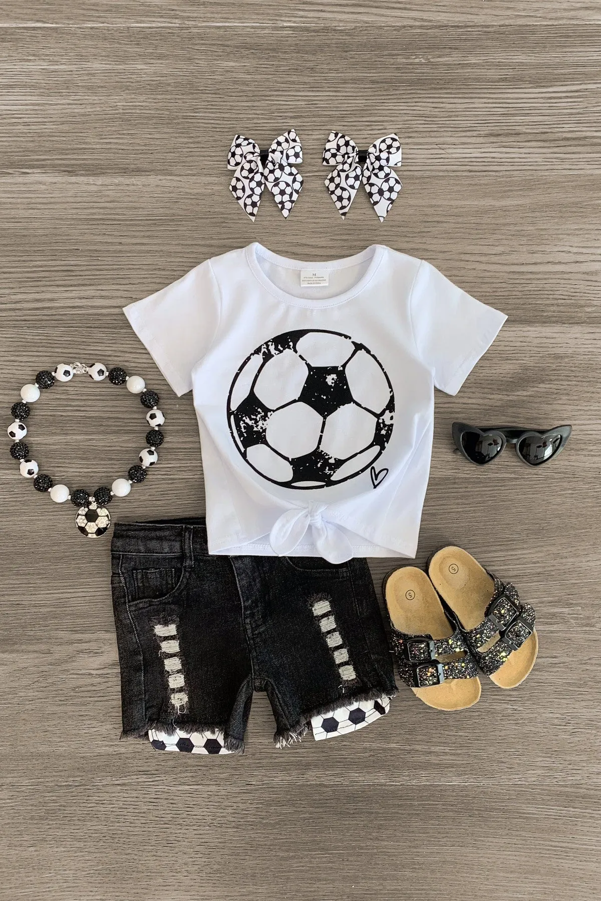 White Soccer Denim Short Set