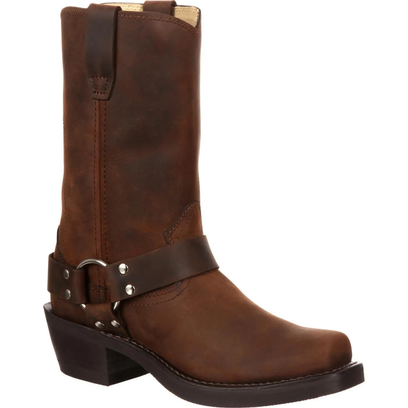 Women buckle strap martin chunk heel mid calf boots