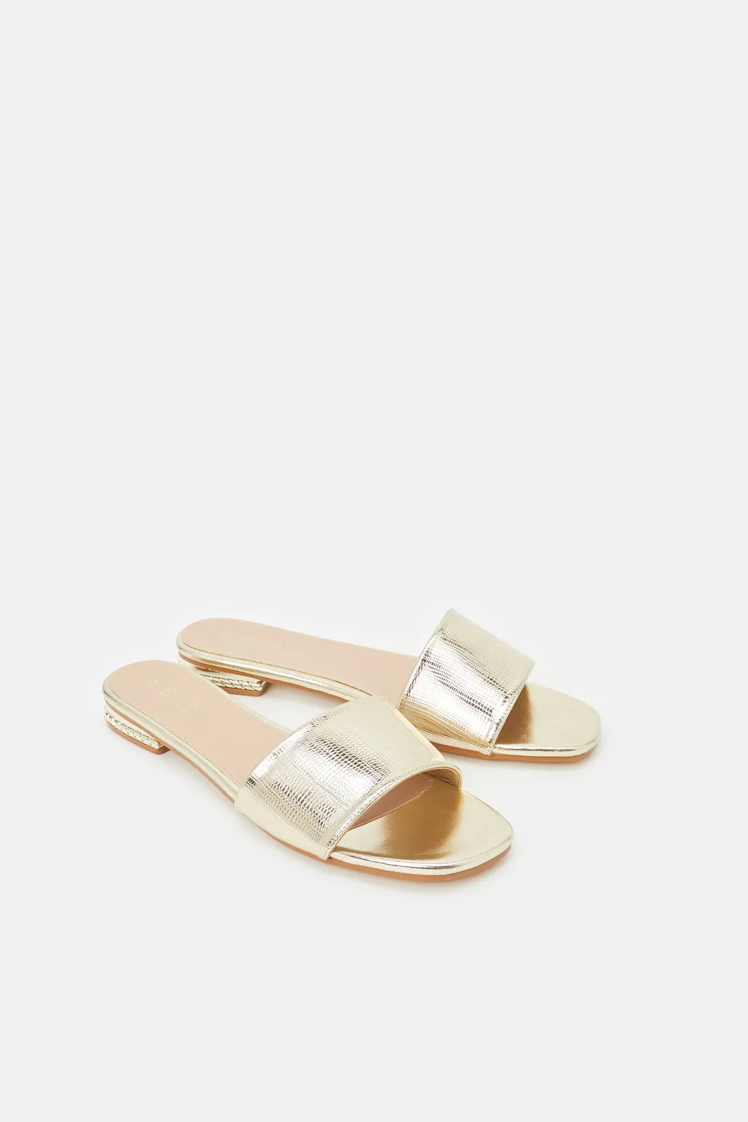 Women Gold Plain Skin Mule