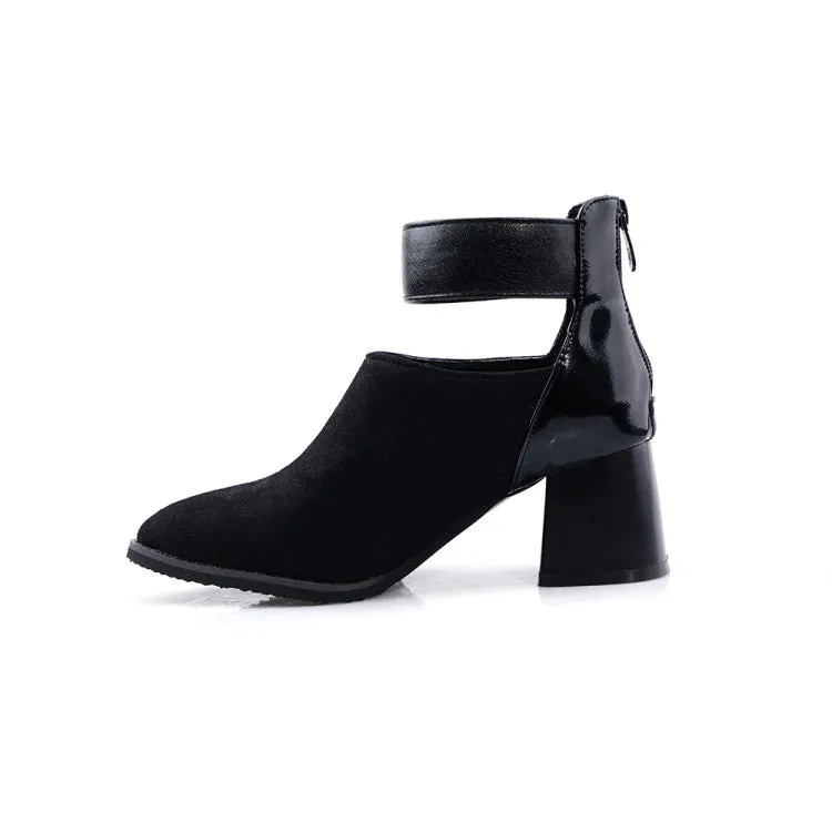 Women's Flock Patchwork Pointed Toe Block Heel Short Boots