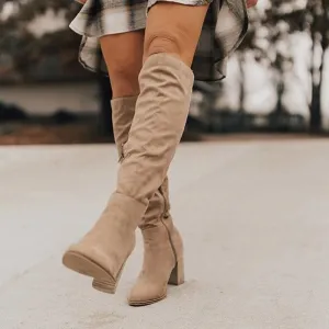 Women's knee high zipper boots chunky heel round toe fall/winter boots