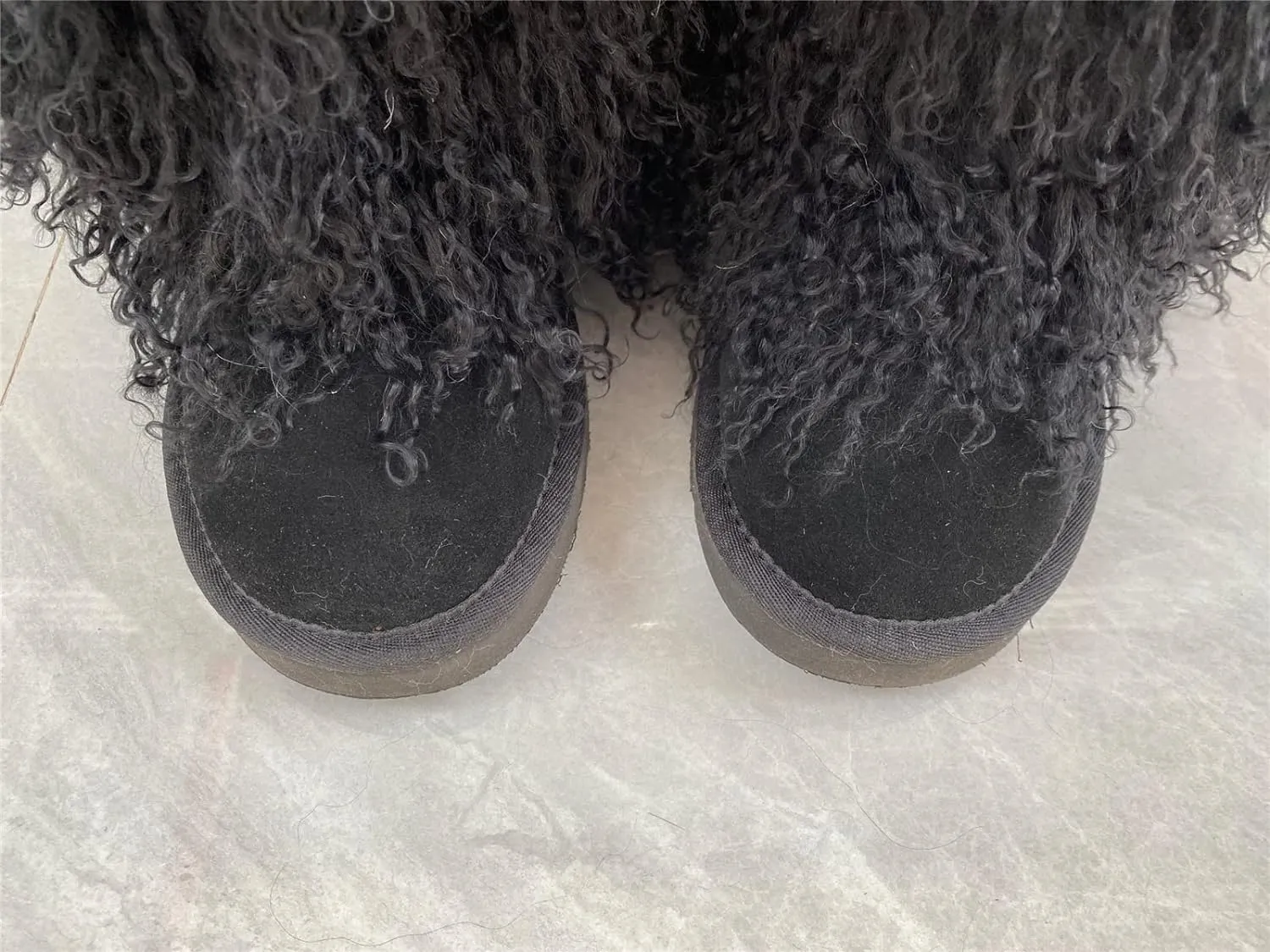 Women's Real Mongolian Sheep High Boot Fluffy Furry Wool Lining Long Curly Wool Snow Boots