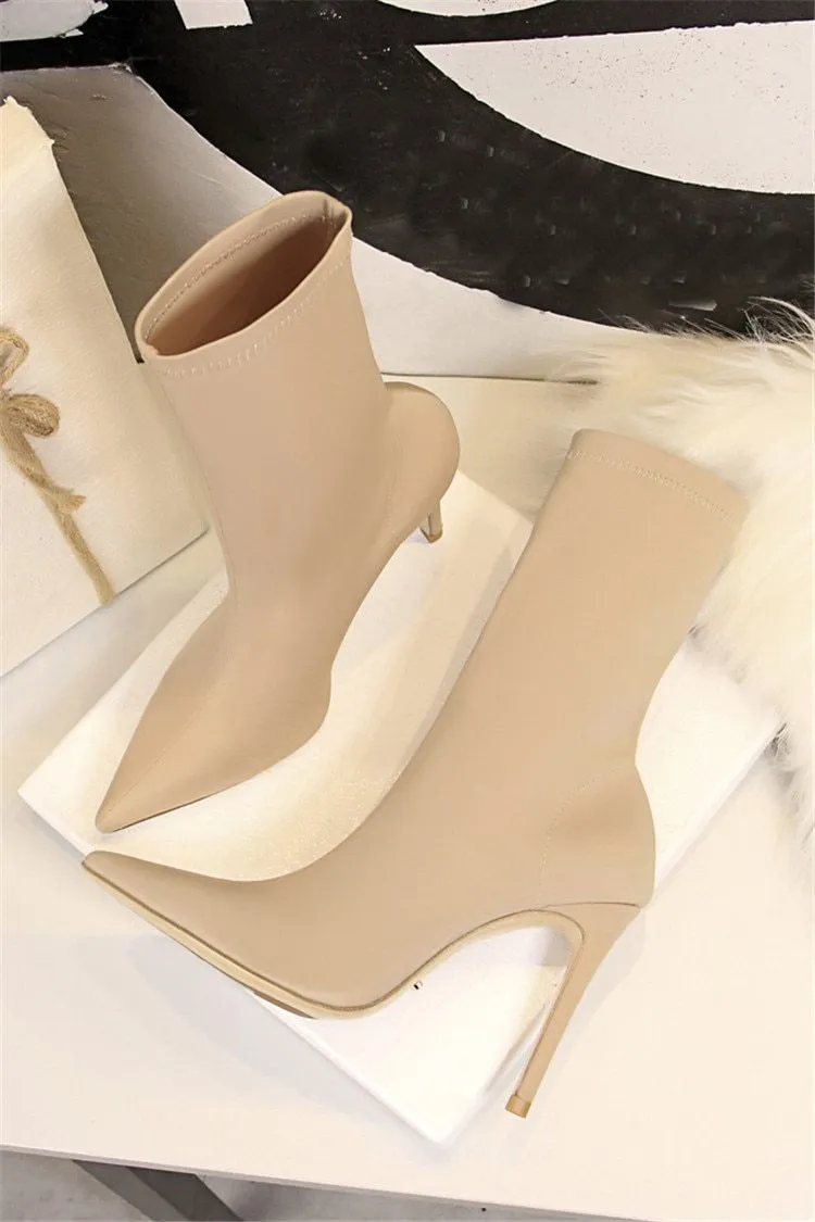 Women's stiletto high heeled socks boots sexy party nightclub elastic ankle booties