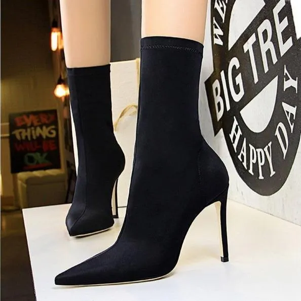 Women's stiletto high heeled socks boots sexy party nightclub elastic ankle booties