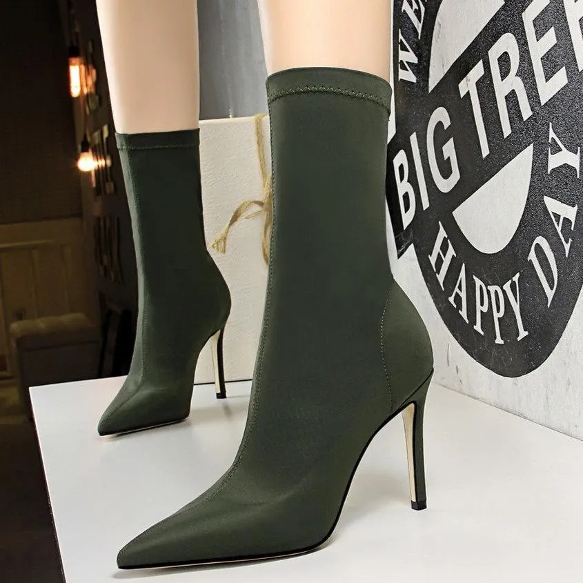 Women's stiletto high heeled socks boots sexy party nightclub elastic ankle booties