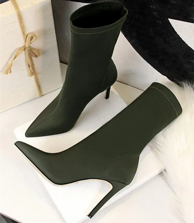 Women's stiletto high heeled socks boots sexy party nightclub elastic ankle booties