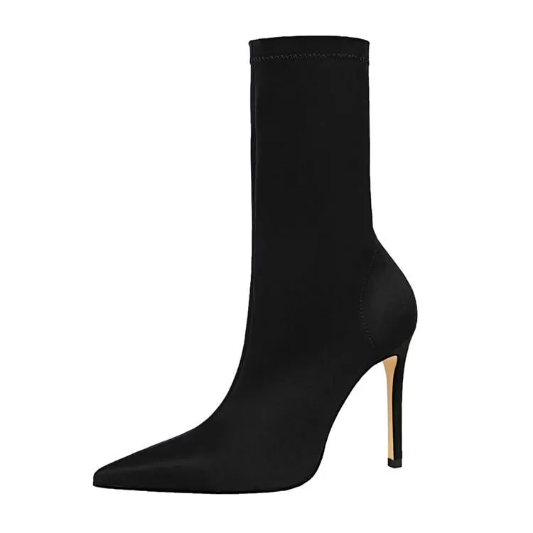 Women's stiletto high heeled socks boots sexy party nightclub elastic ankle booties