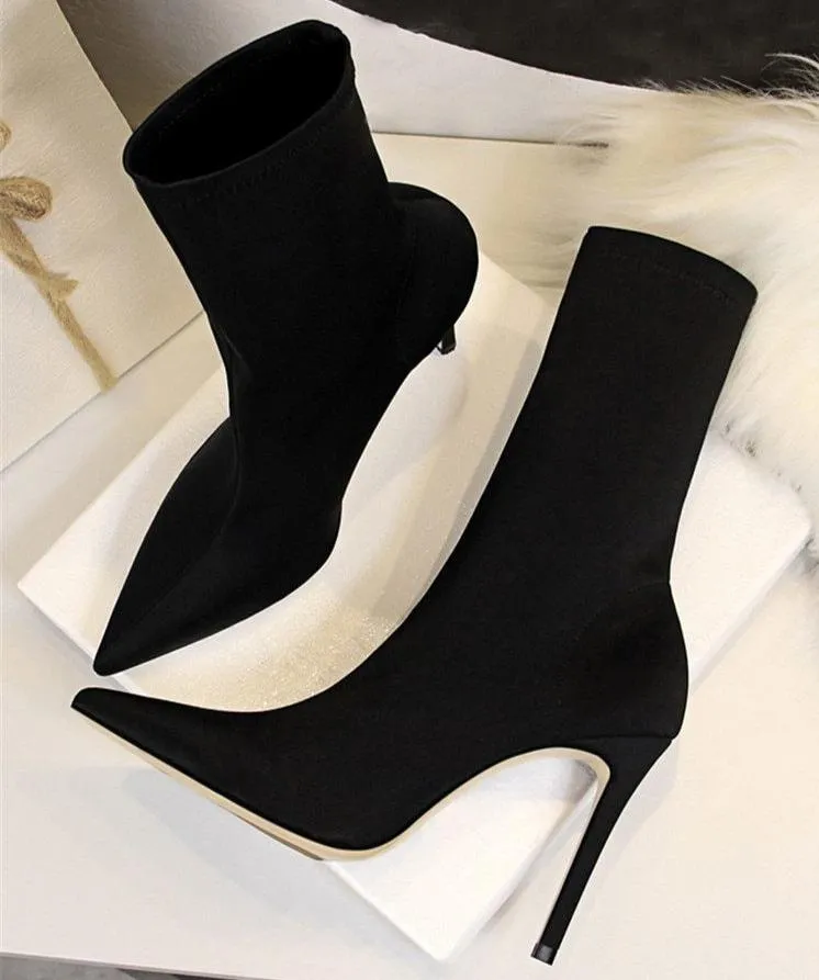 Women's stiletto high heeled socks boots sexy party nightclub elastic ankle booties