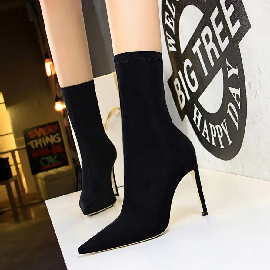 Women's stiletto high heeled socks boots sexy party nightclub elastic ankle booties