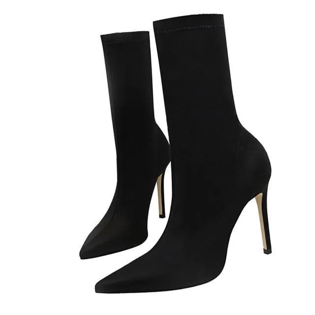 Women's stiletto high heeled socks boots sexy party nightclub elastic ankle booties