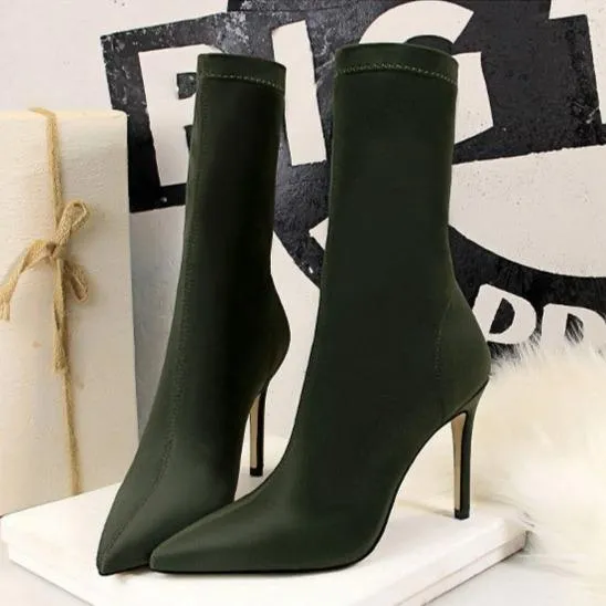 Women's stiletto high heeled socks boots sexy party nightclub elastic ankle booties