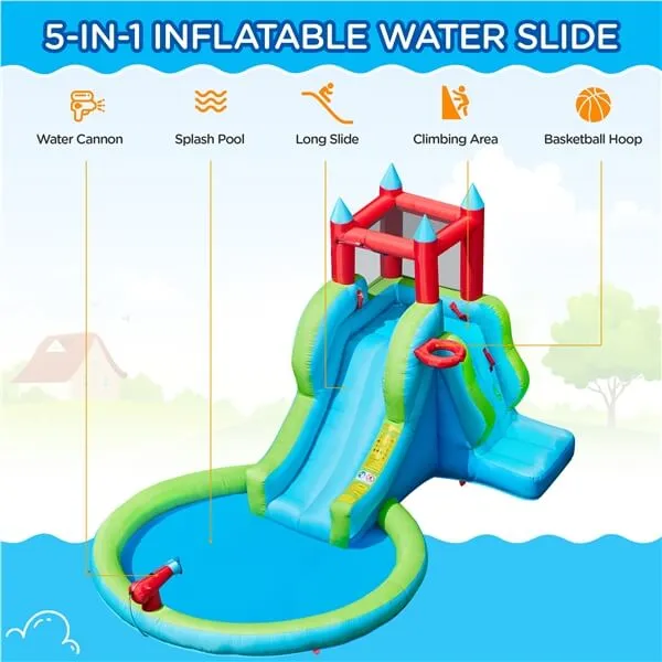 Yaheetech 5-in-1 Outdoor Blow up Water Slide for Kids Aged 3-8